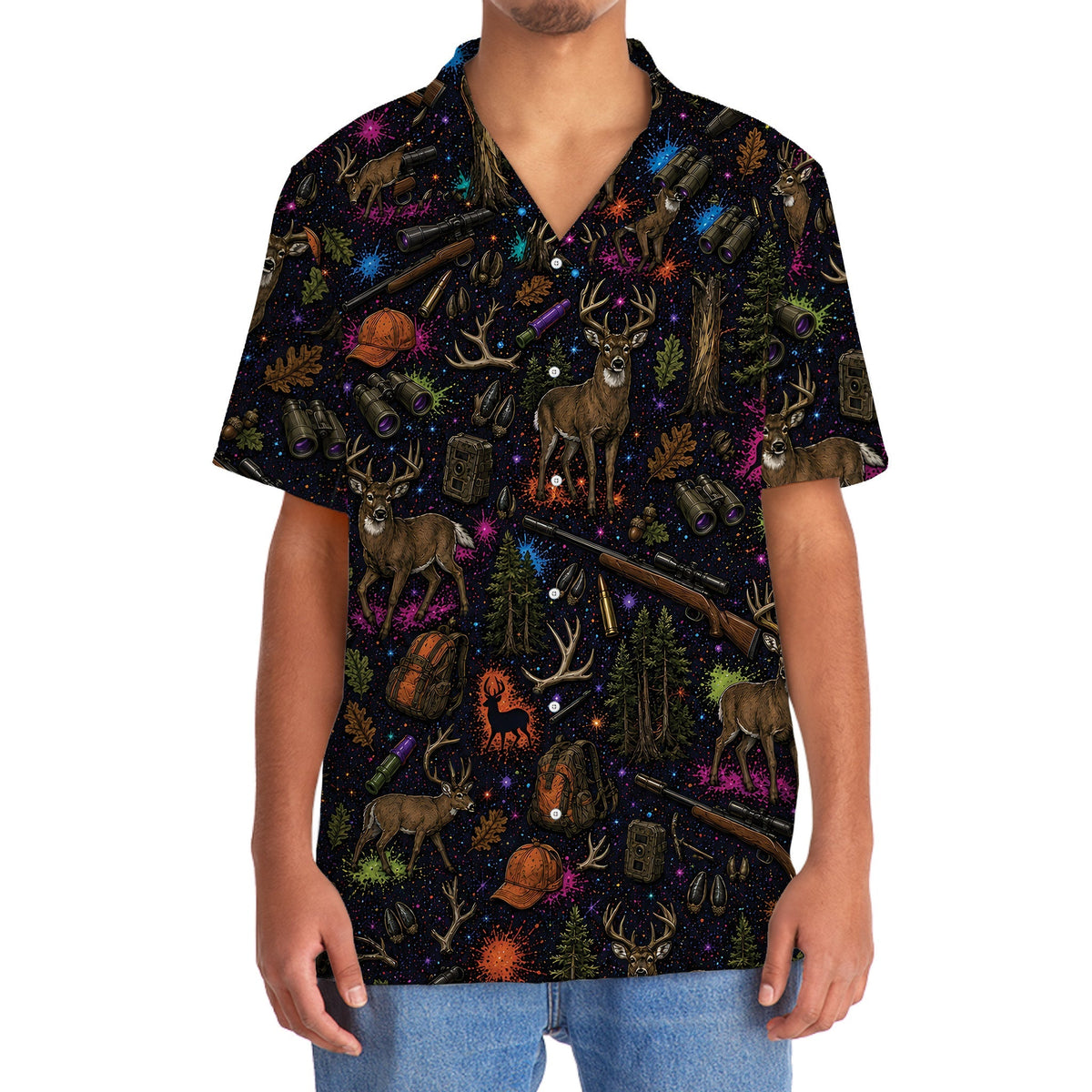 Retro Deer Hunting Colorful Hawaiian Shirt