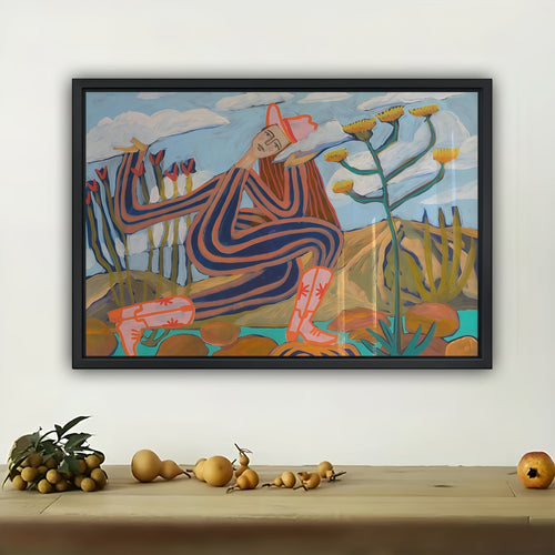 The Abstract Desert Figure – Bohemian Art Wall Decor on Natural Wood Canvas