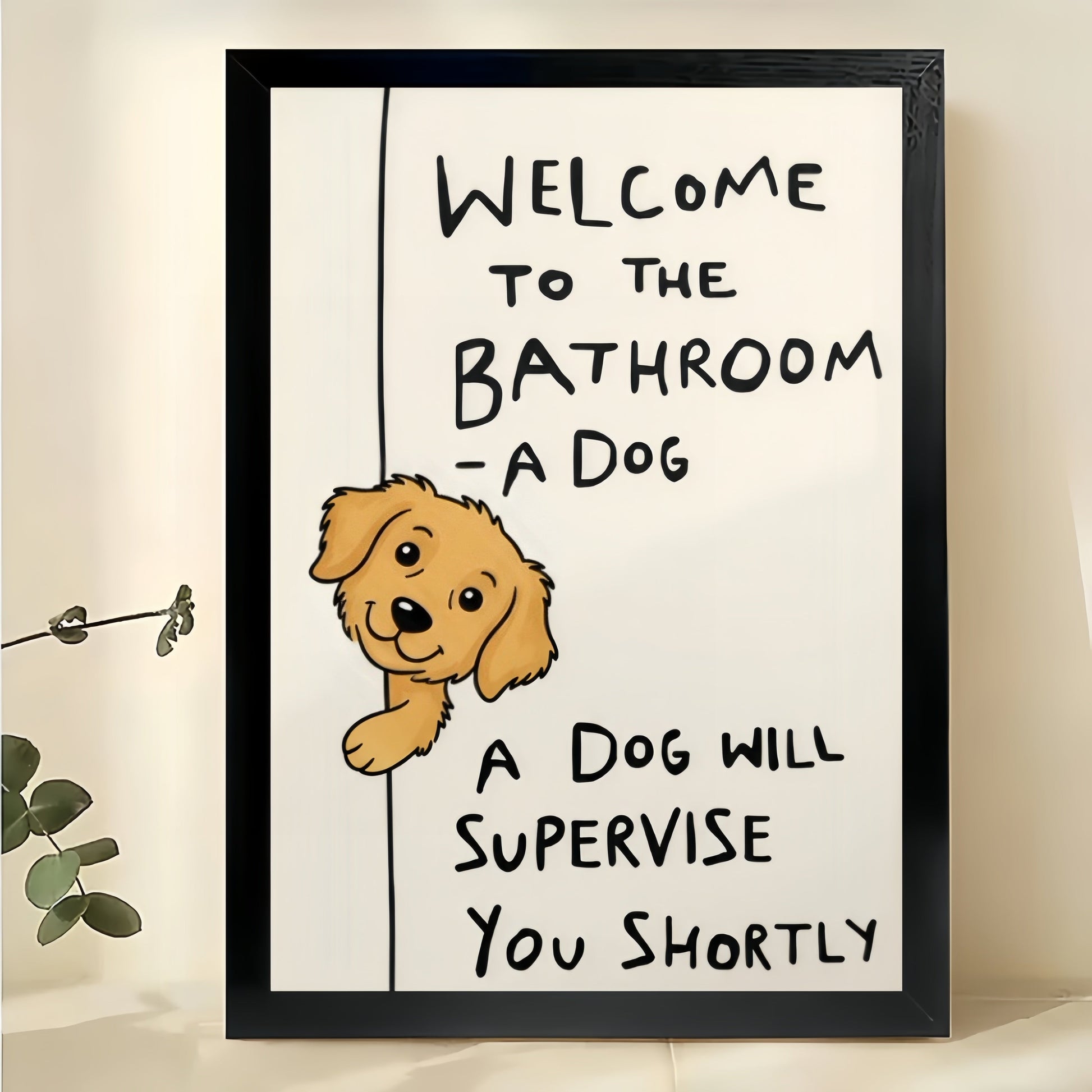 Welcome to the Bathroom Golden Retriever – Humorous Bathroom Wall Art on Natural Wood Canvas