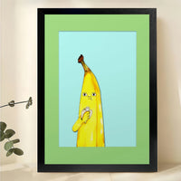 Sad Banana Wall Art – Funny Minimalist Fruit Canvas Print on Natural Wood Frame