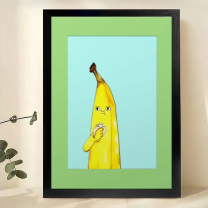 Sad Banana Wall Art – Funny Minimalist Fruit Canvas Print on Natural Wood Frame