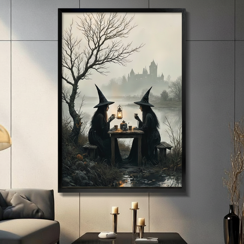 Gothic Witches Tea Party Dark Oil Canvas Art Wall Art