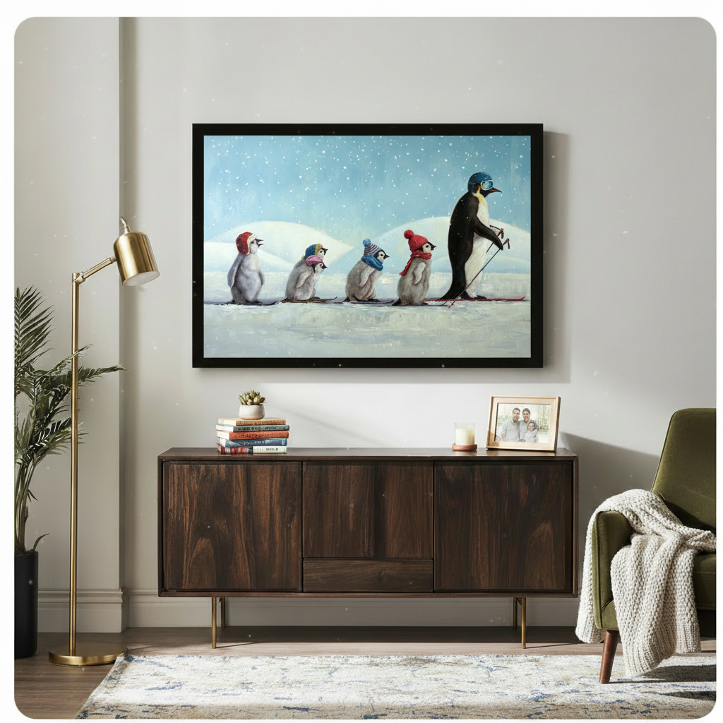 Penguin Family Ski Adventure Canvas Wall Art