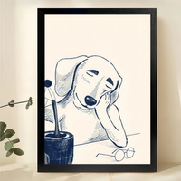 Minimalist Thinking Dog Line Art Wall Art – Cute Sleepy Puppy Sketch Canvas Print