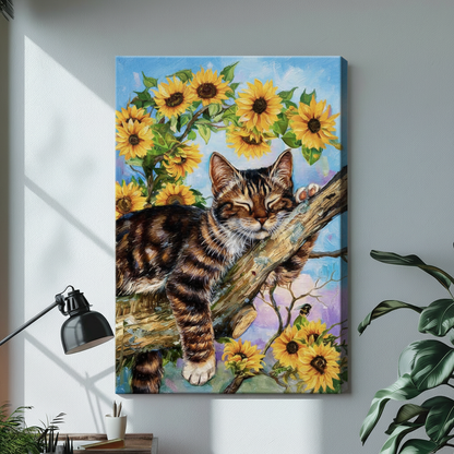 Cat Sunflower Canvas Wall Art – Framed