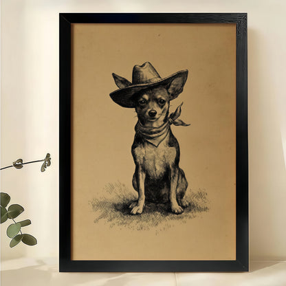 Cowboy Chihuahua – Rustic Western Dog Wall Art on Natural Wood Canvas