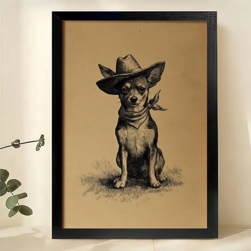 Cowboy Chihuahua – Rustic Western Dog Wall Art on Natural Wood Canvas
