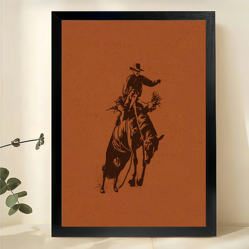 Rodeo Cowboy – Minimalist Western Silhouette Wall Art on Natural Wood Canvas