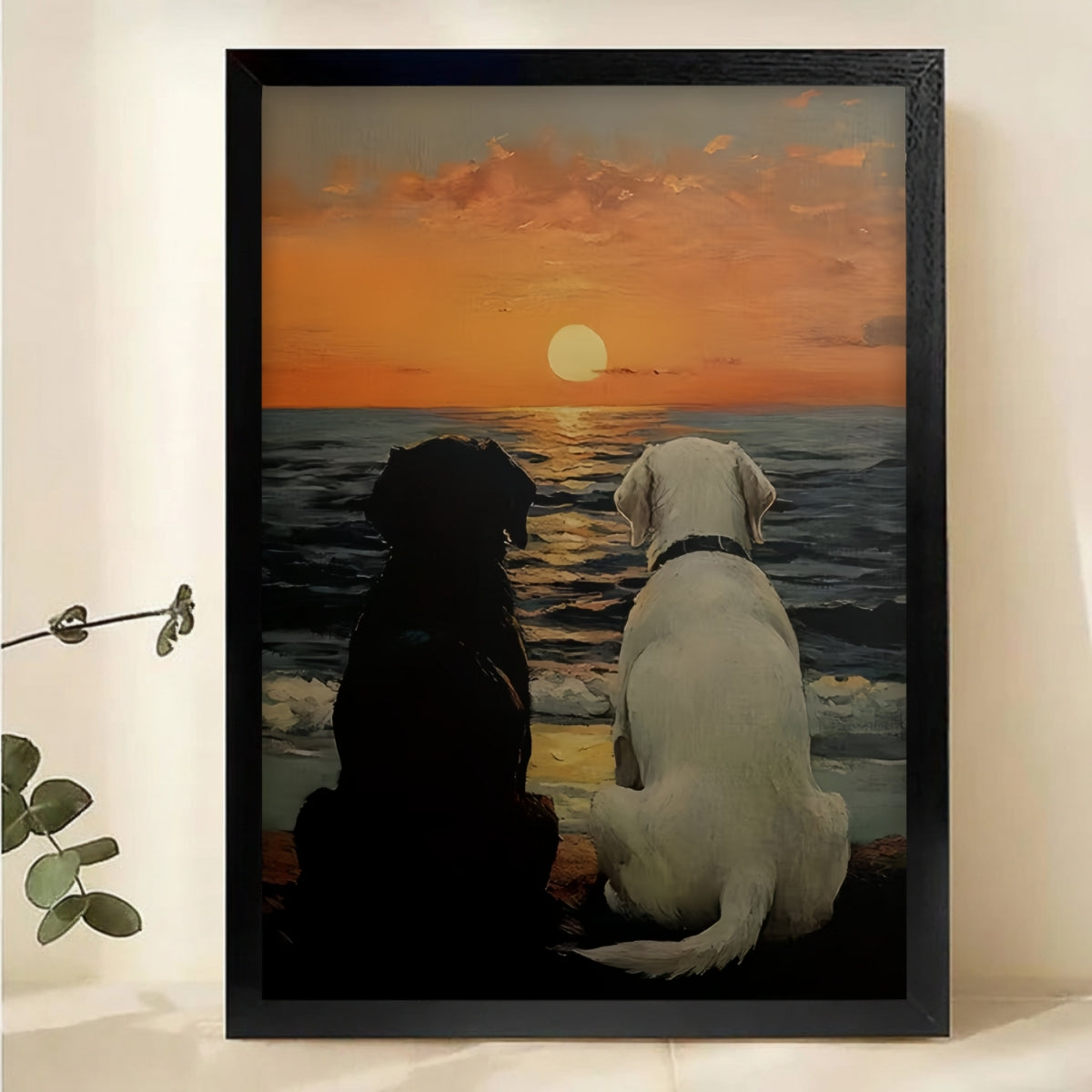 Two Dogs Watching Sunset Art Print - Beach Wall Decor Canvas Wall Art