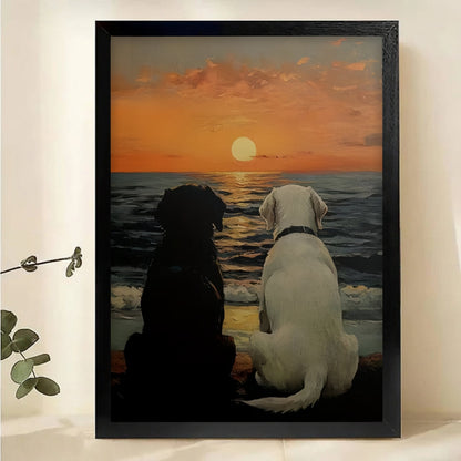 Two Dogs Watching Sunset Art Print - Beach Wall Decor Canvas Wall Art