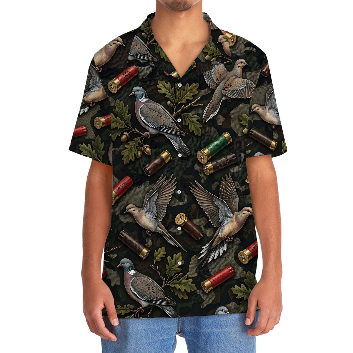 Vintage Wild Dove Hunting Camouflage Black Hawaiian Shirt