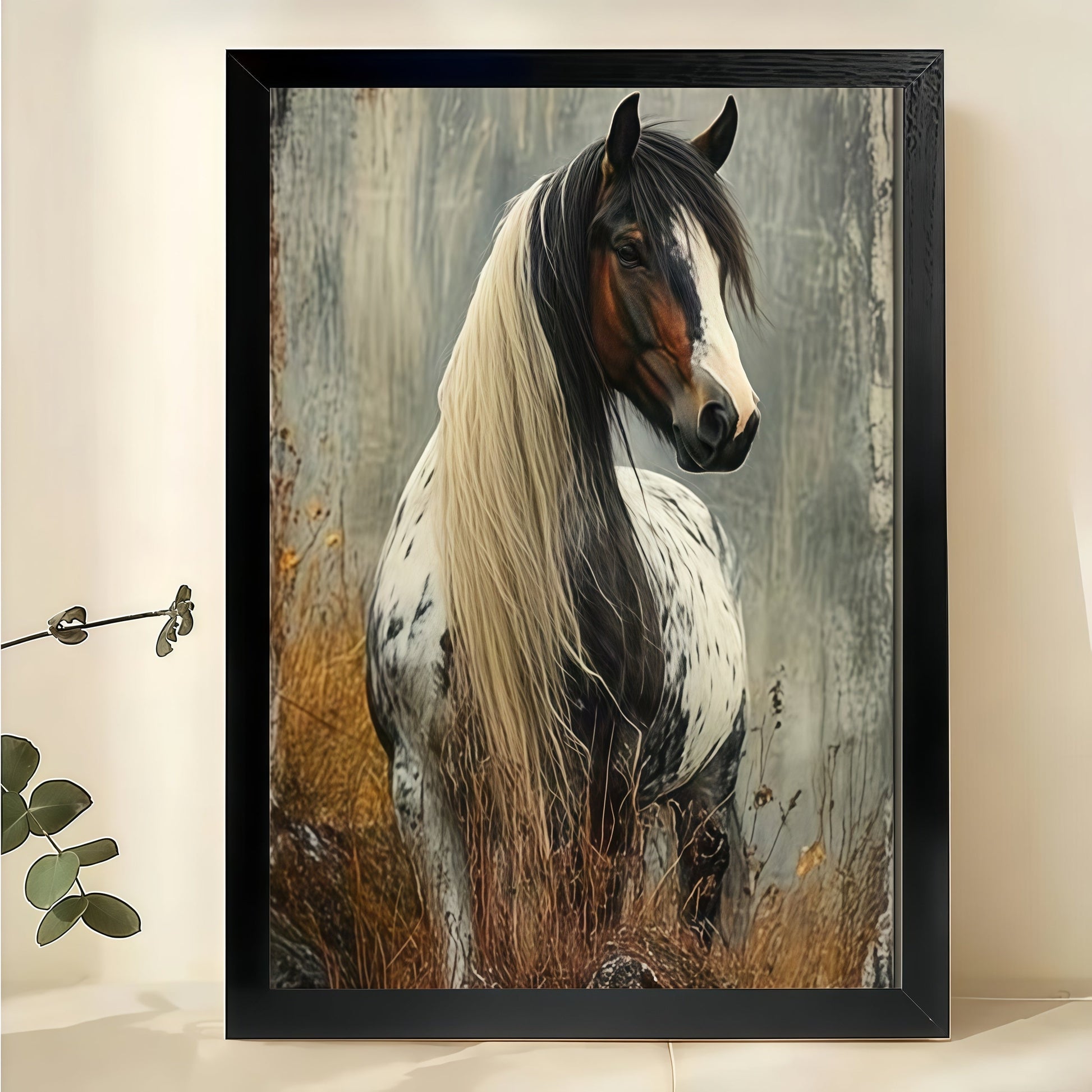 Realistic Horse Oil Painting – Classic Equine Wall Art on Natural Wood Canvas