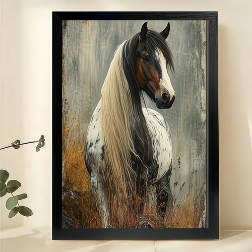 Realistic Horse Oil Painting – Classic Equine Wall Art on Natural Wood Canvas