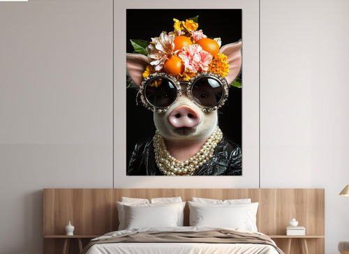 Cool Lady Pig Canvas - Framed Canvas Print | Elegant Pig Wall Art, Ready to Hang