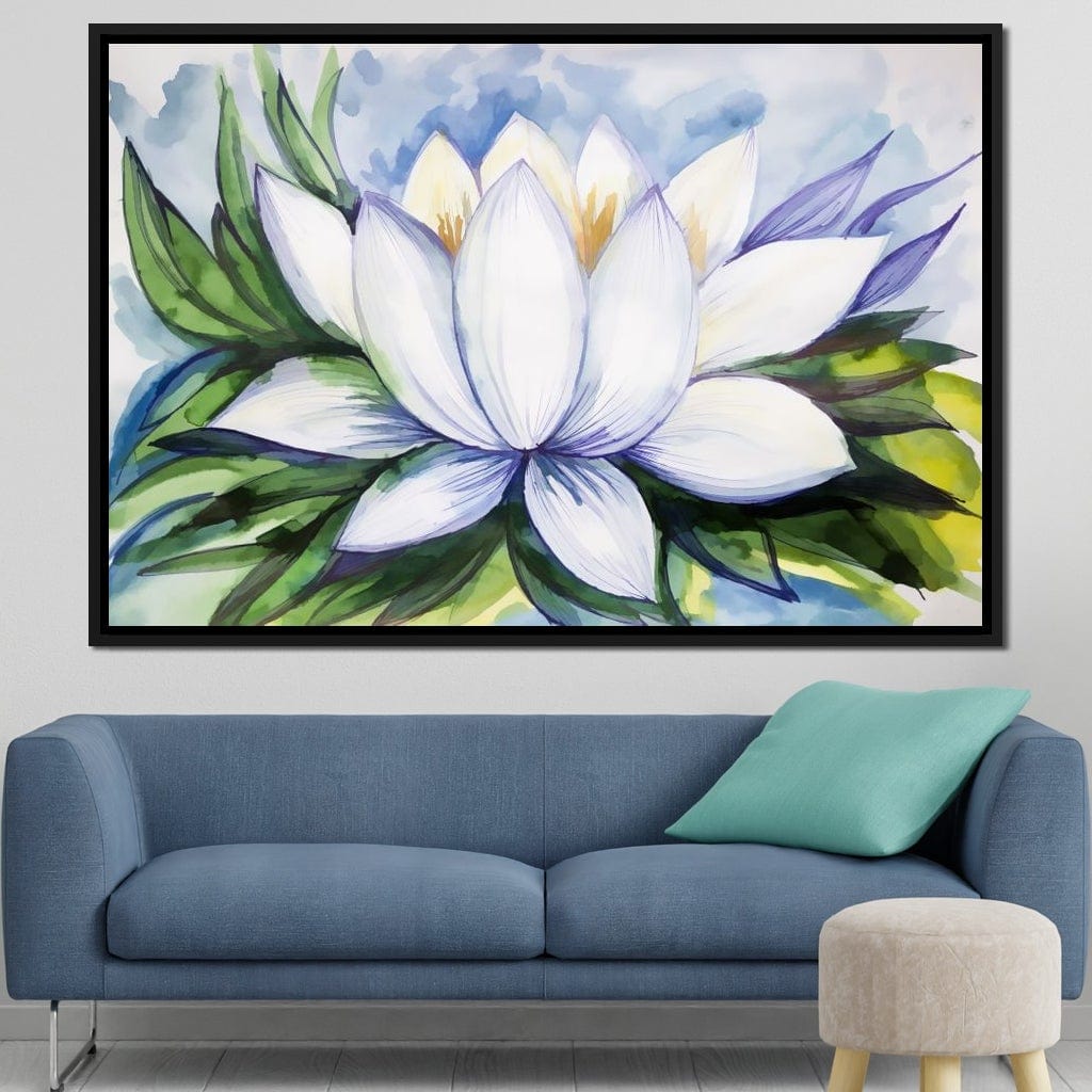 White Lotus Flower Canvas Wall Art