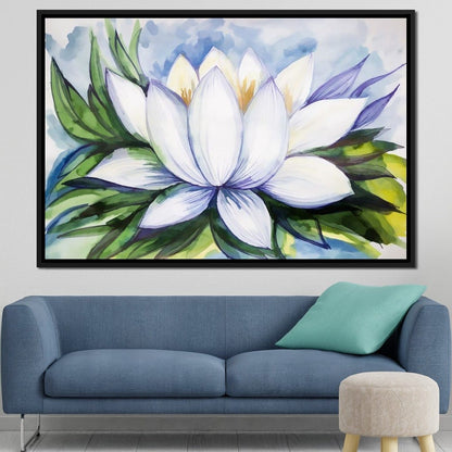 White Lotus Flower Canvas Wall Art
