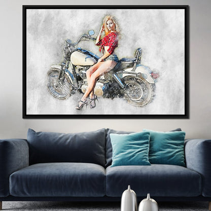 Girl Motorcycle - Mateo Canvas Wall Art