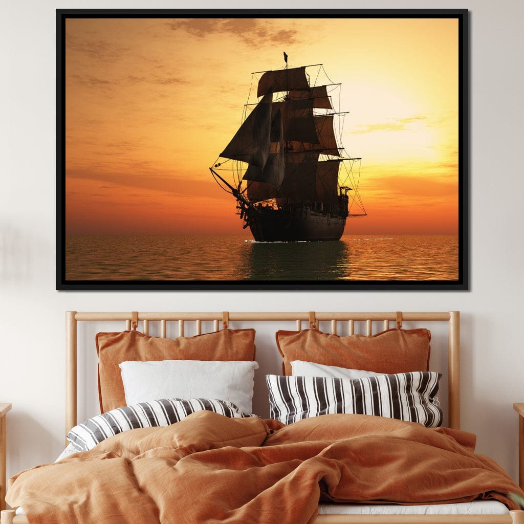 Old Ship At Sea Canvas Wall Art