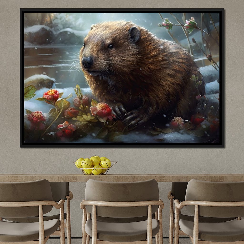 Winter Beaver Canvas Wall Art