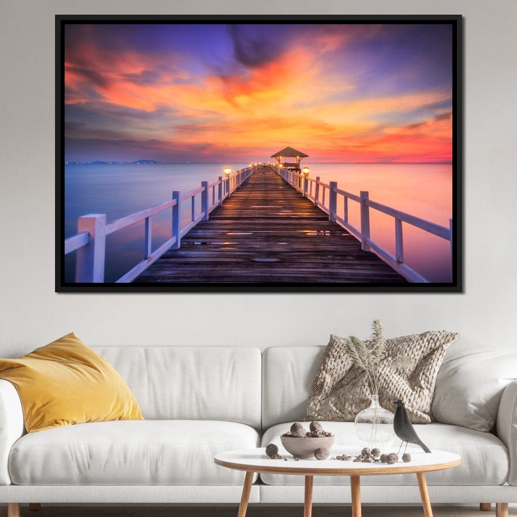 Celebrated Pier Pink Sunset Canvas Wall Art