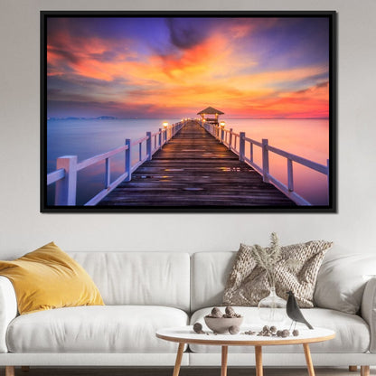 Celebrated Pier Pink Sunset Canvas Wall Art