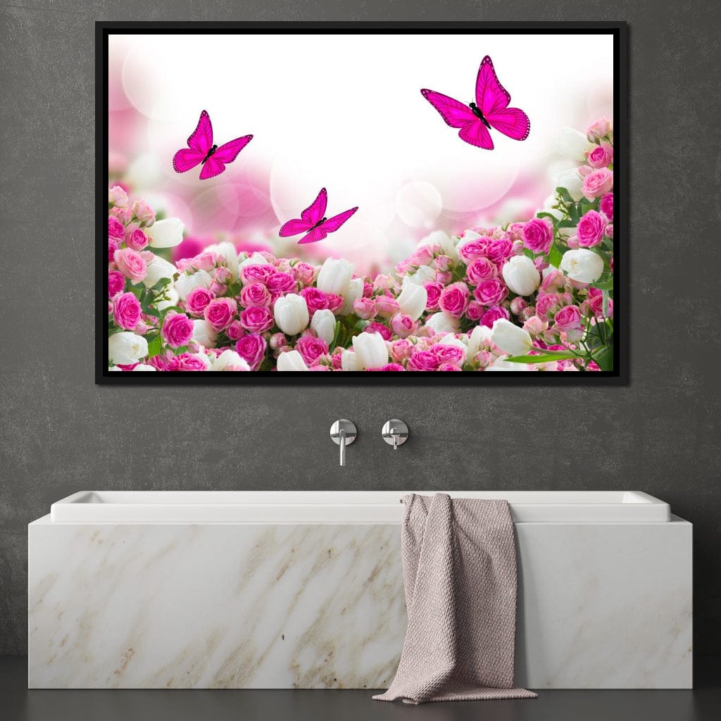 Pink Roses & Butterflies Canvas Wall Art