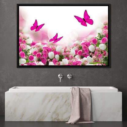 Pink Roses & Butterflies Canvas Wall Art