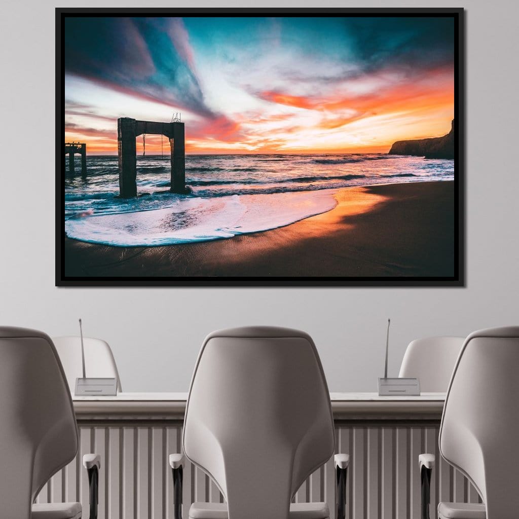 Beach Sunset Old Pier Canvas Wall Art