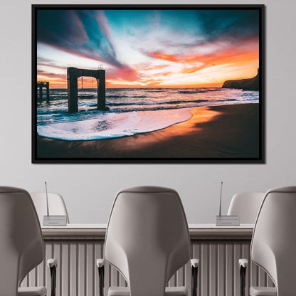 Beach Sunset Old Pier Canvas Wall Art