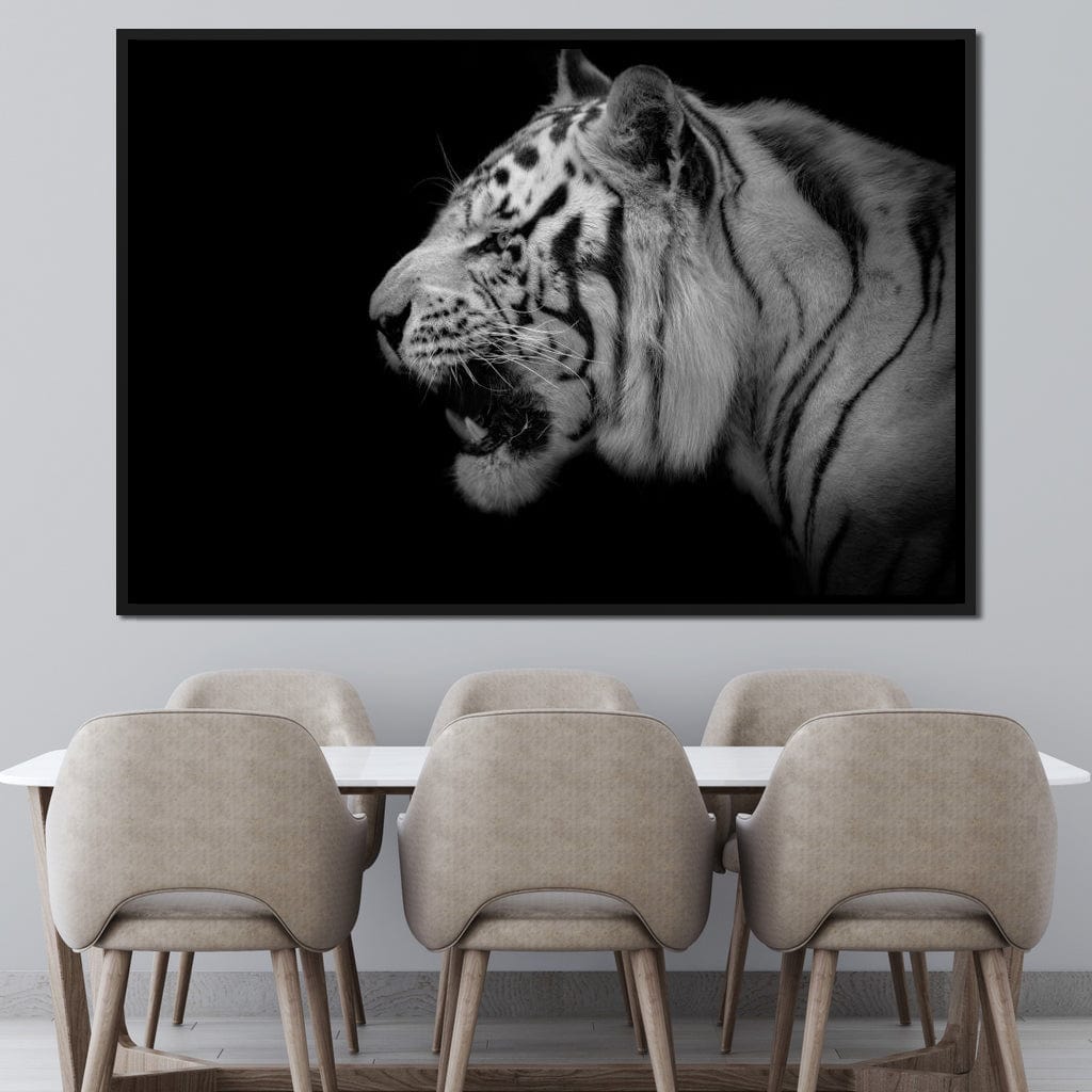 Black and White Tiger Profile Canvas Wall Art