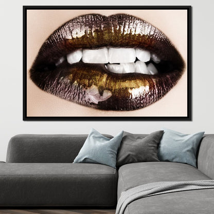 Black & Gold Lips Canvas Wall Art