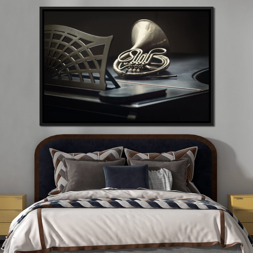 French Horn on the Grand Piano Canvas Wall Art