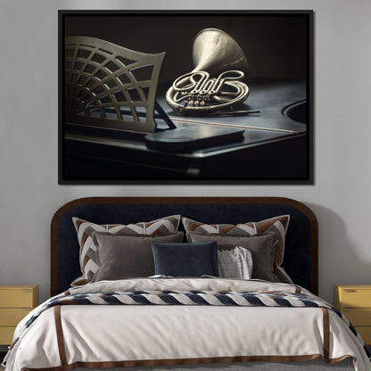 French Horn on the Grand Piano Canvas Wall Art