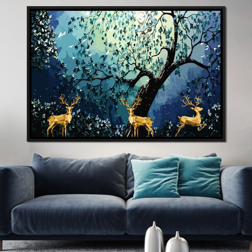 Golden Deers Canvas Wall Art