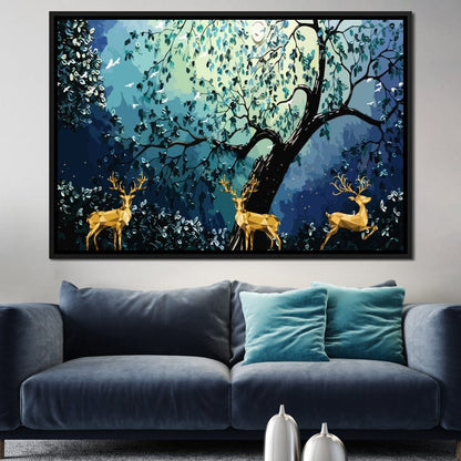 Golden Deers Canvas Wall Art