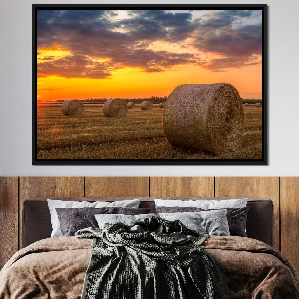Hay Bales Sunset Canvas Wall Art