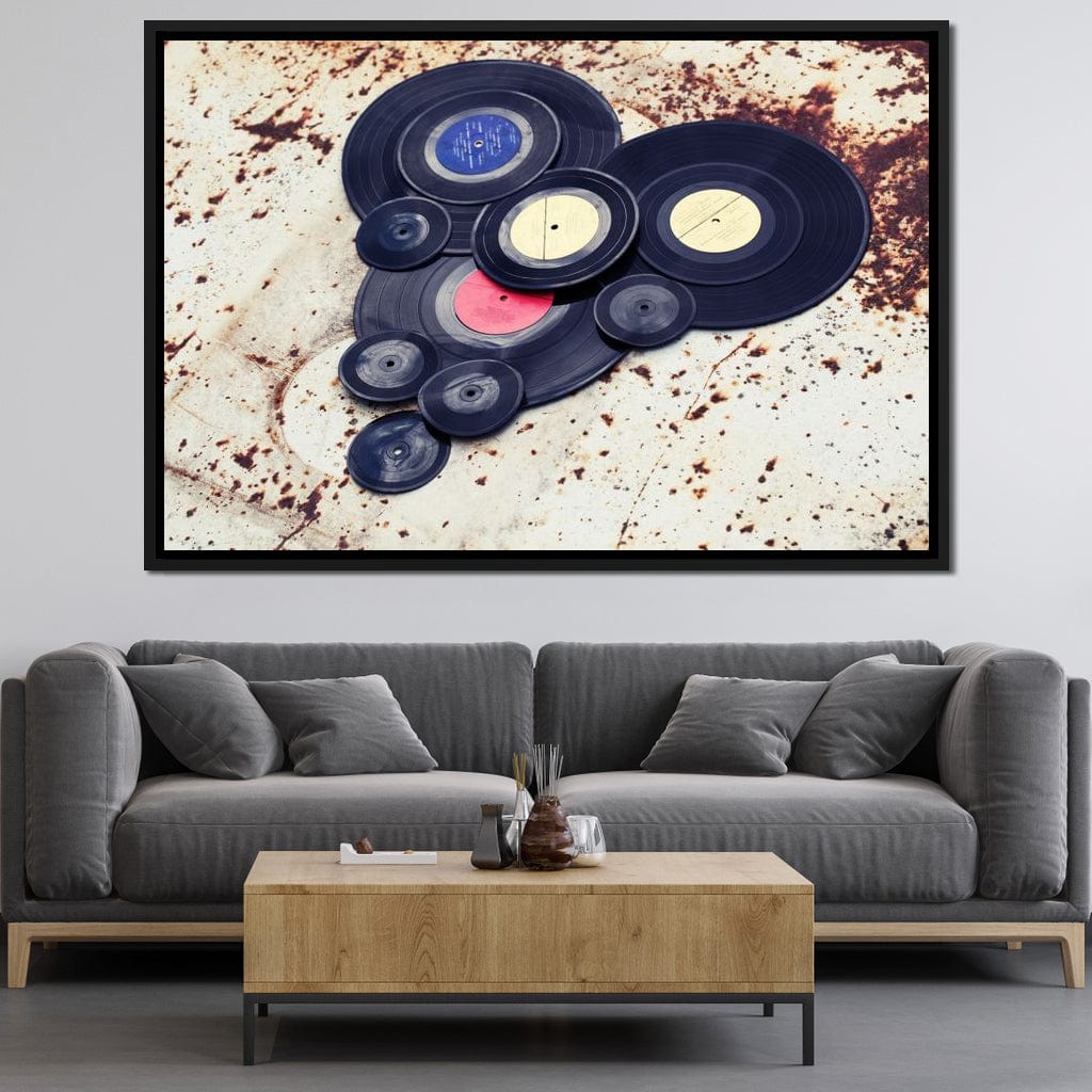 Heart Shaped Vinyl Records Canvas Wall Art