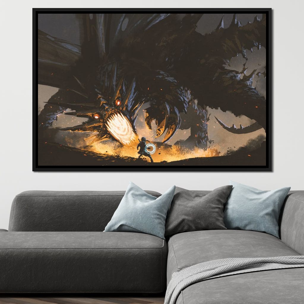 Dark Dragon Clash Canvas Wall Art