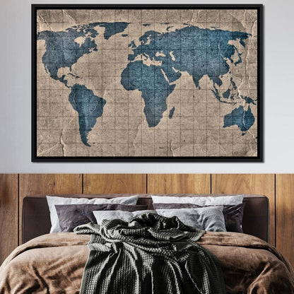 Blue Lands World Map Canvas Wall Art