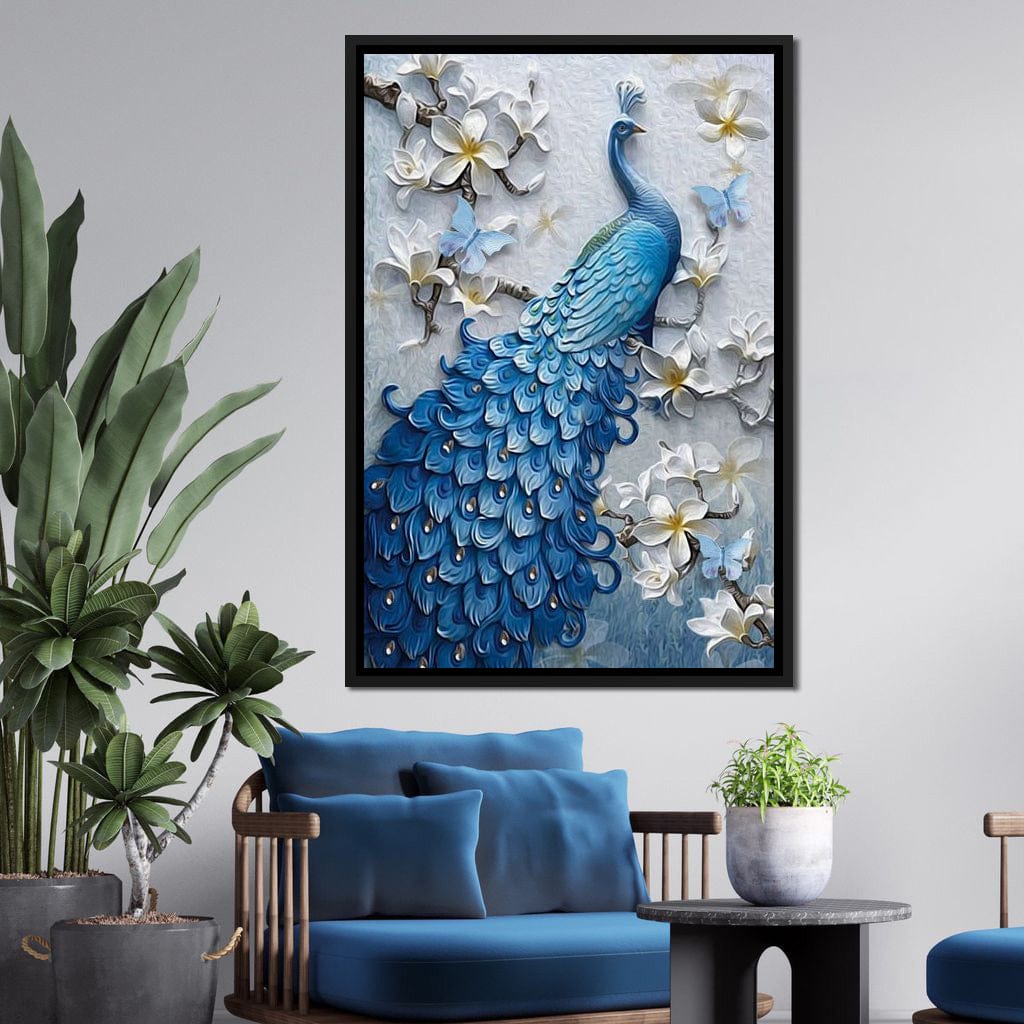 Blue Peacock Flower 1 panel Canvas Wall Art