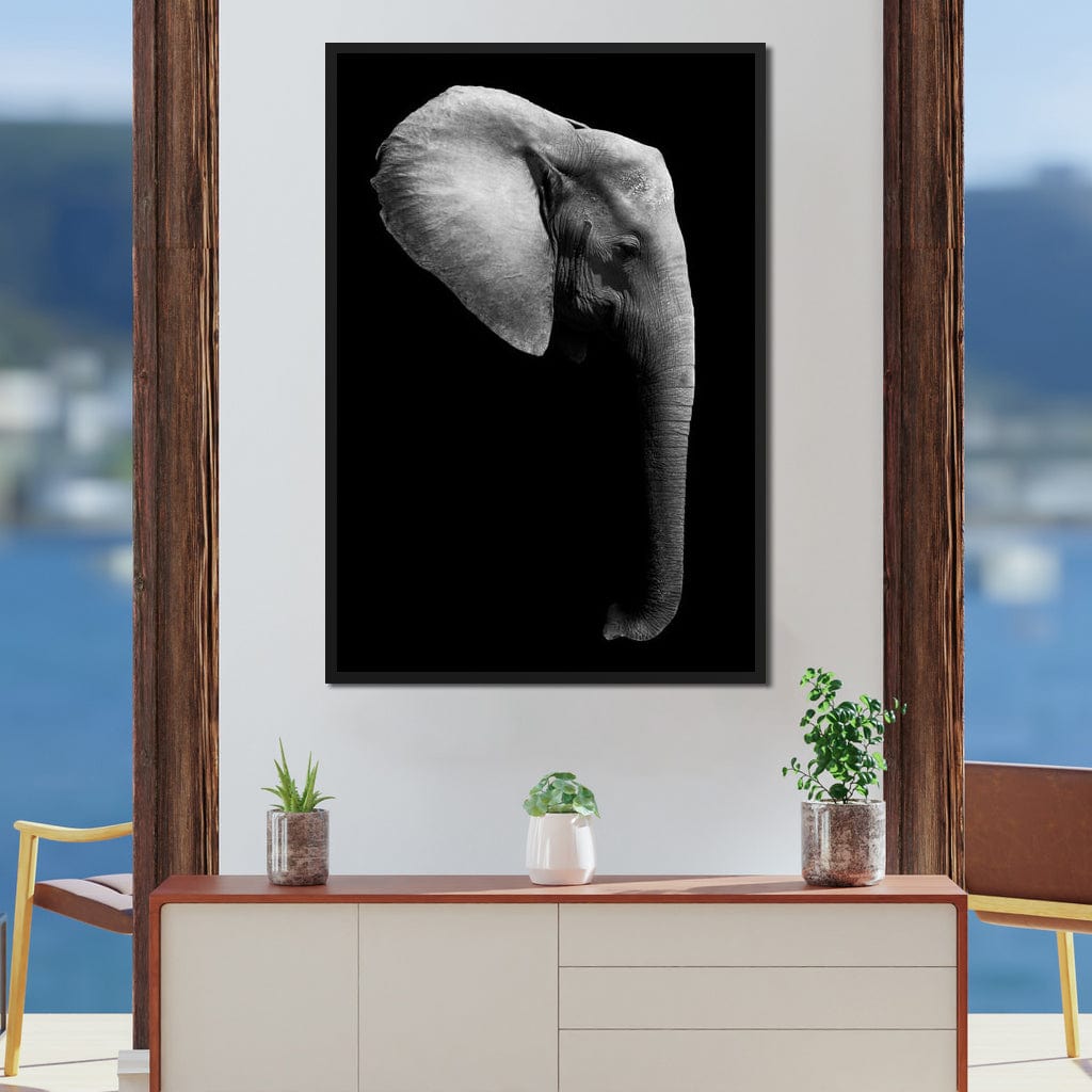 Black and White Elephant Head Canvas Wall Art