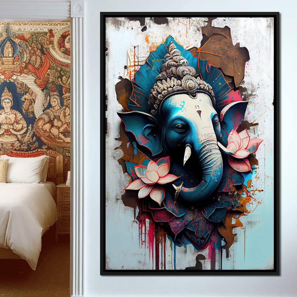 Blue Ganesh Portrait Canvas Wall Art