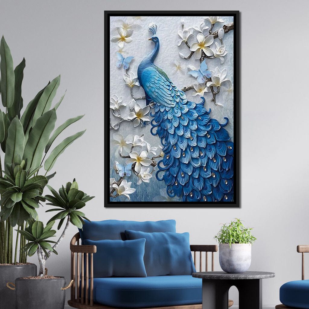 Blue Peacock Flower 1 panel Left Canvas Wall Art