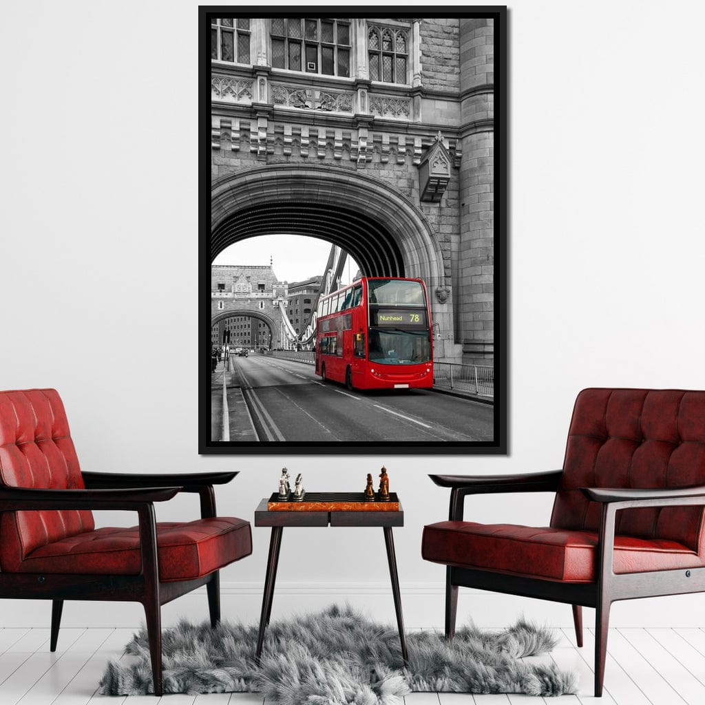 Red Bus Passing on the Tower Bridge Canvas Wall Art