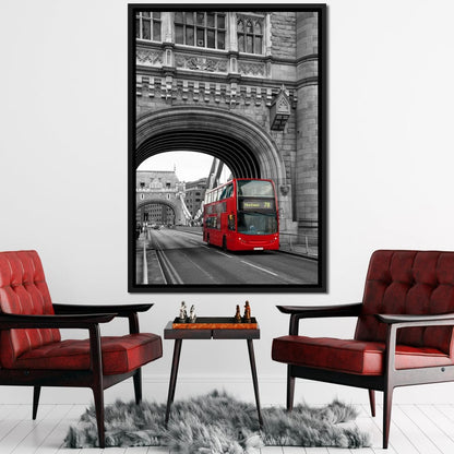 Red Bus Passing on the Tower Bridge Canvas Wall Art