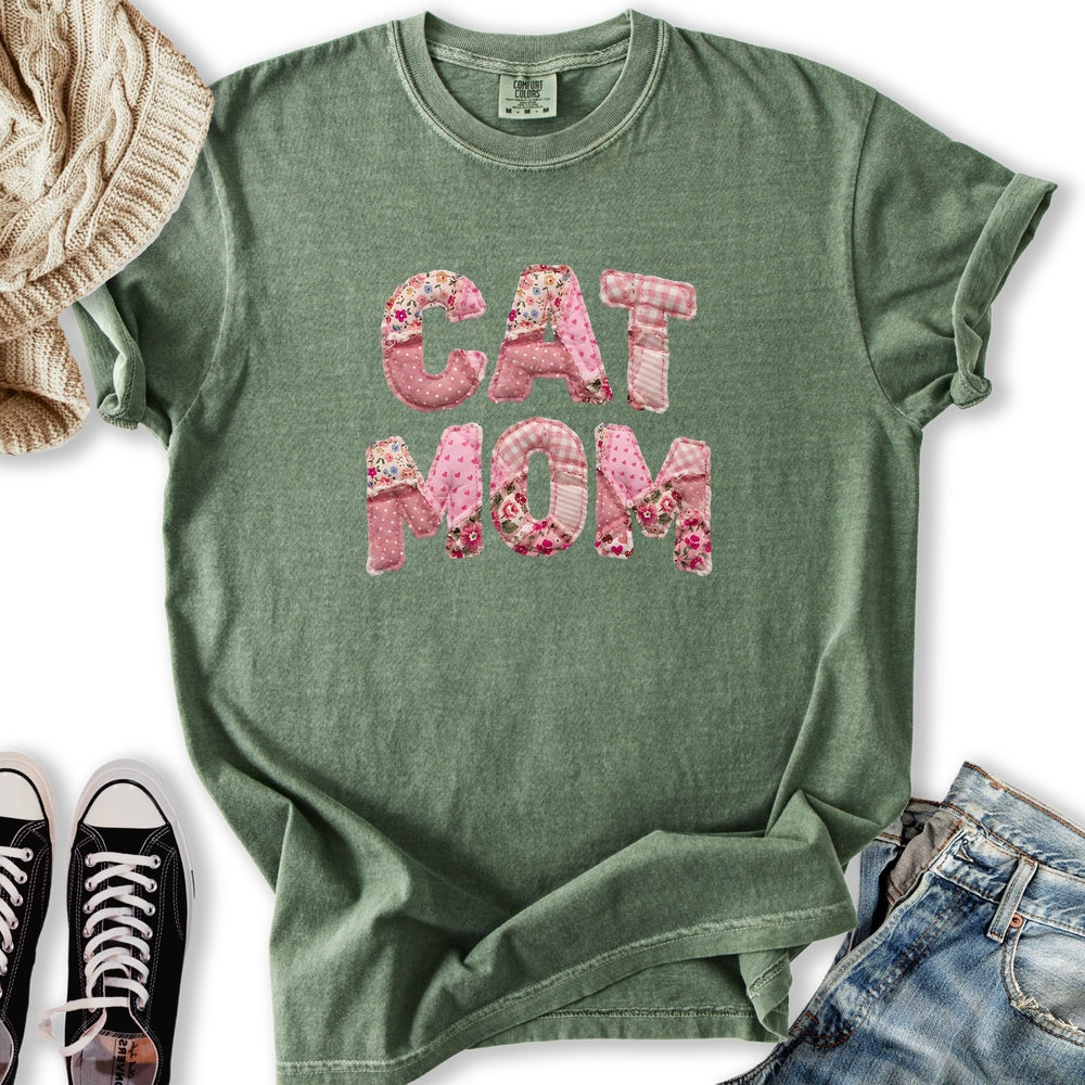 Pink Faux Patchwork Cat Relaxed Tee