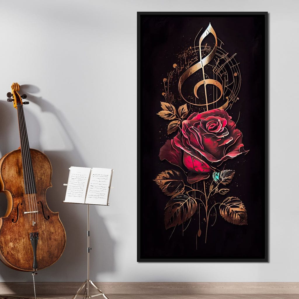 Red Rose & Musical Notes Canvas Wall Art