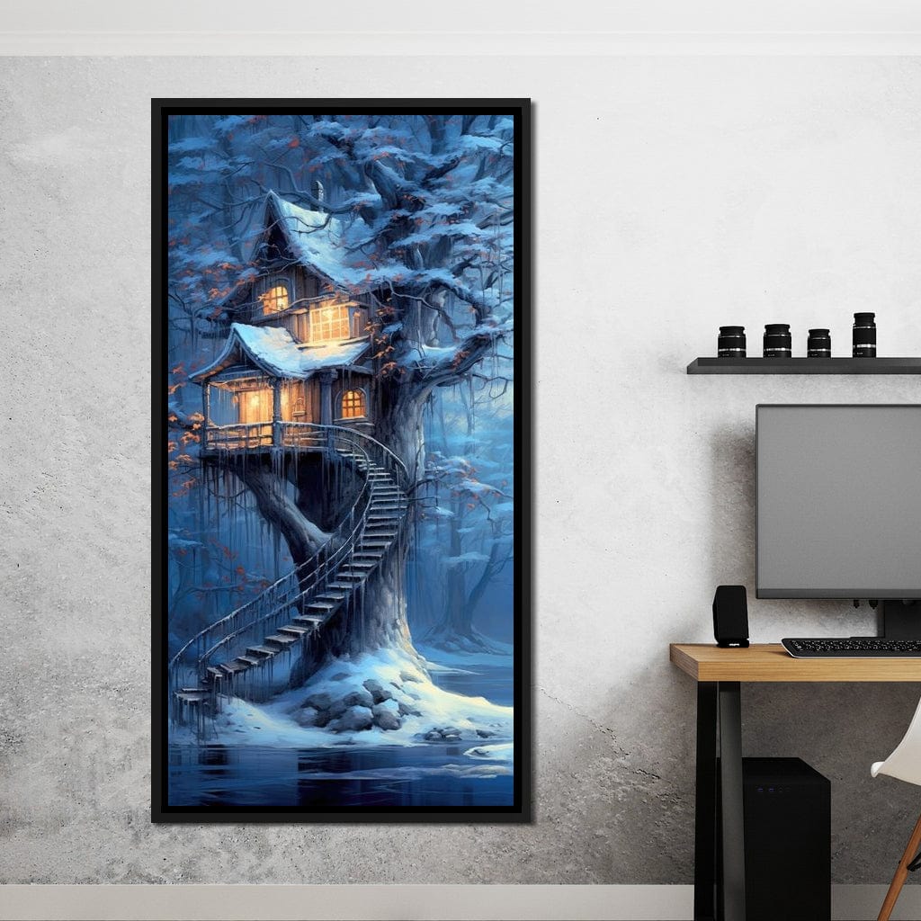 Winter Tree House Canvas Wall Art