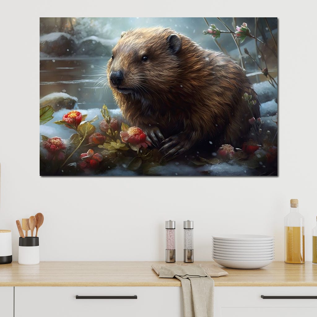 Winter Beaver Canvas Wall Art