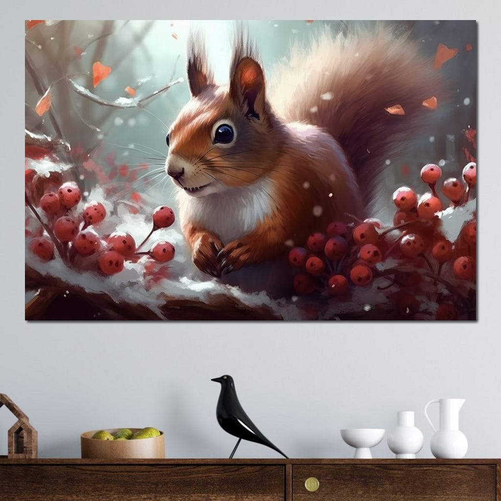 Winter Squirrel Canvas Wall Art